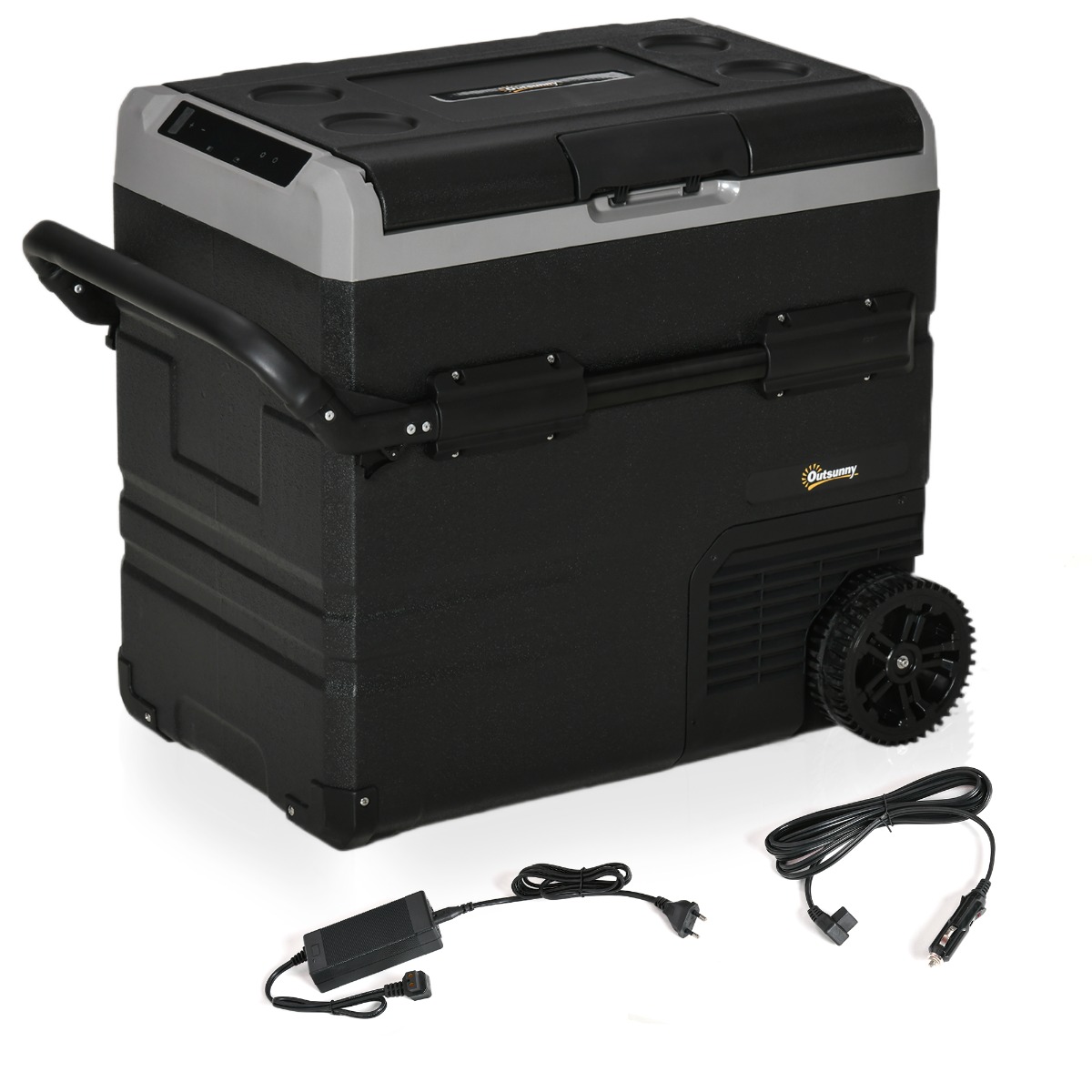 Nevera Eléctrica Portátil 12V, pantalla LED, -20º, táctil, asa retráctil - OUTSUNNY, Negro