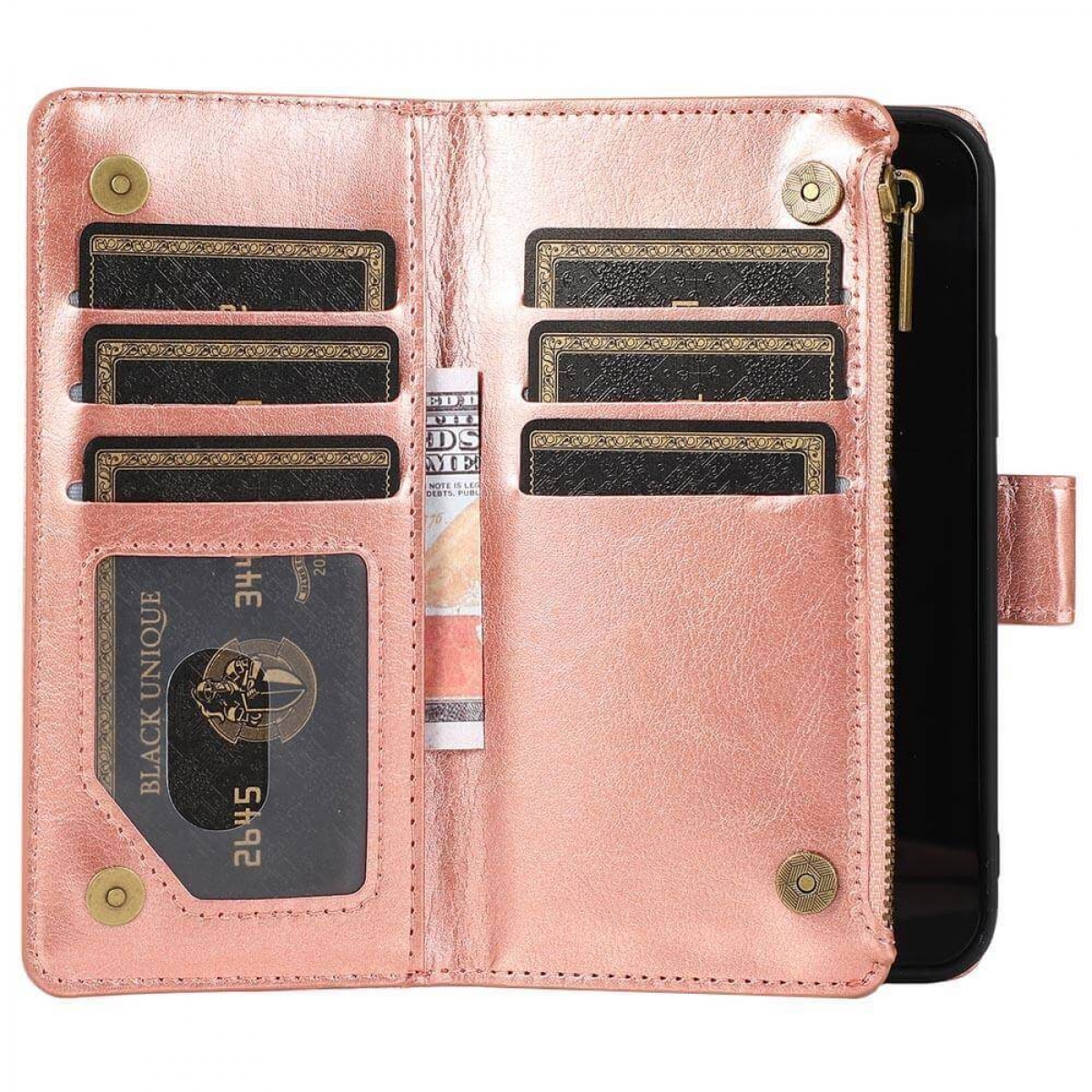 CASEONLINE Zipper iPhone 14, Bookcover, Rose Apple, 9-karten