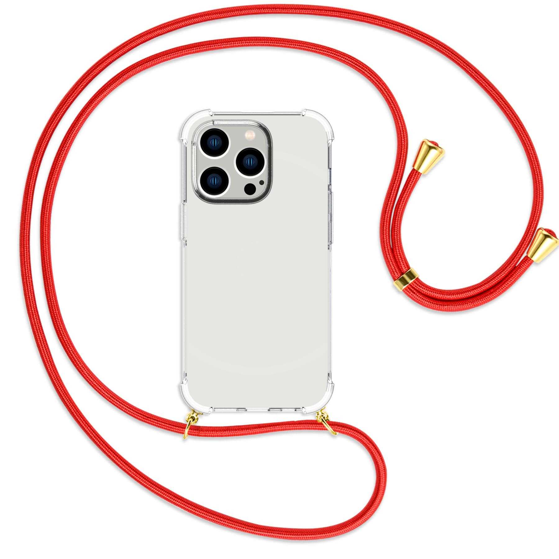 MTB MORE ENERGY Umhänge-Hülle mit Kordel, Backcover, Apple, iPhone 14 Pro, Rot / gold