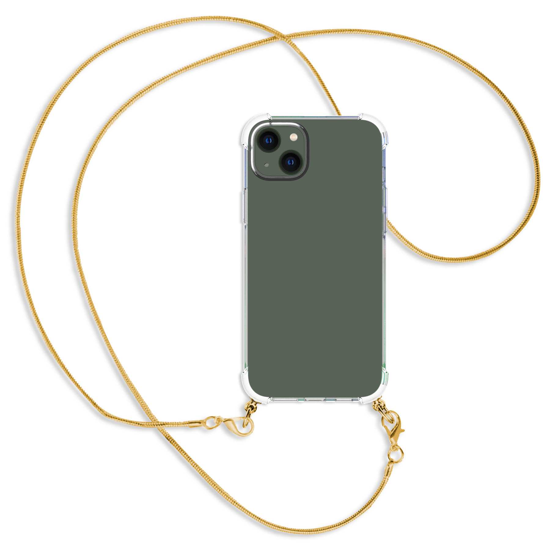 MTB MORE ENERGY Umhänge-Hülle mit Metallkette, Backcover, Apple, iPhone 14 Plus, Kette Snake (gold)
