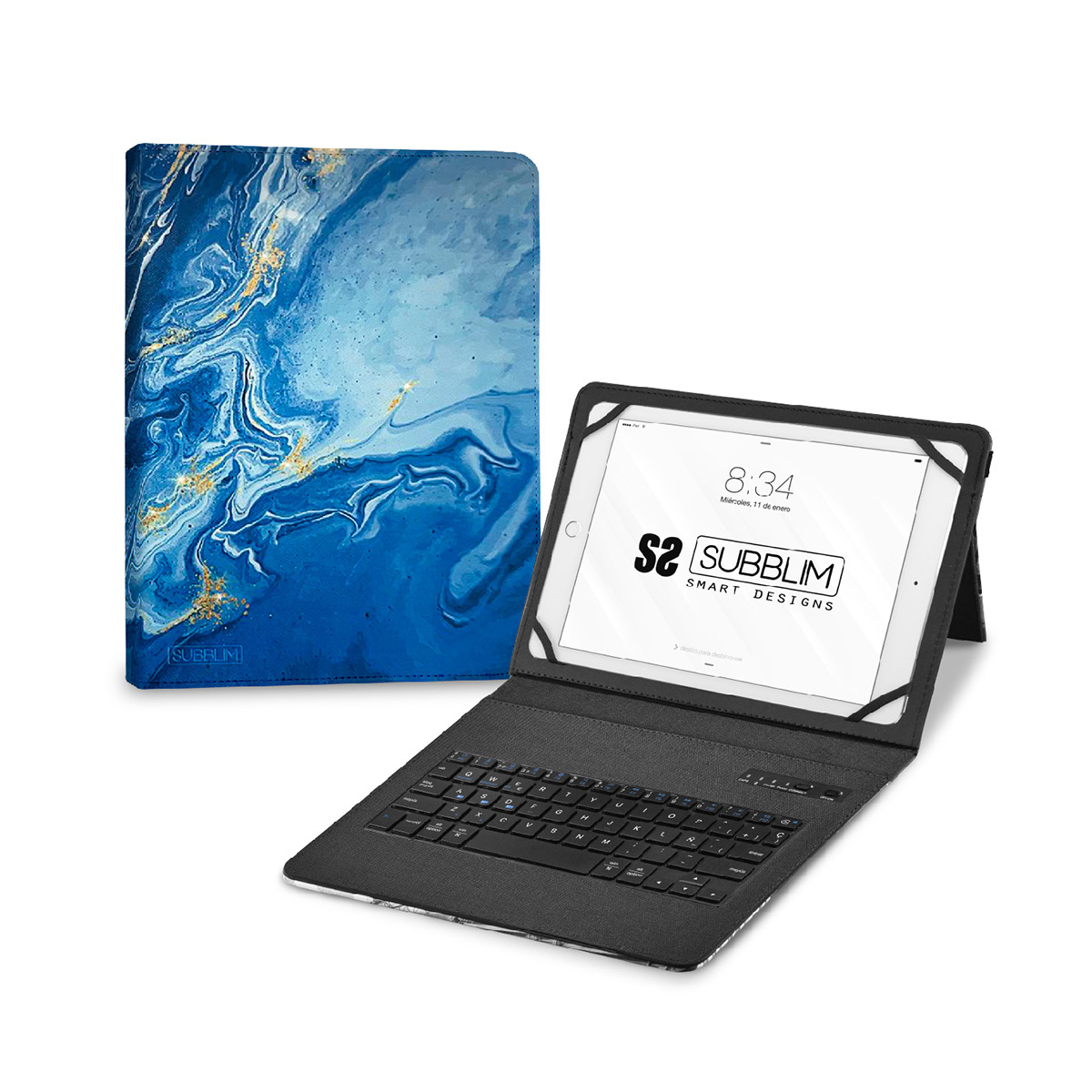 Funda Teclado Tablet keytab pro bt marmol azul subblim con trendy apple lenovo samsung huawei sony asus hasta 11