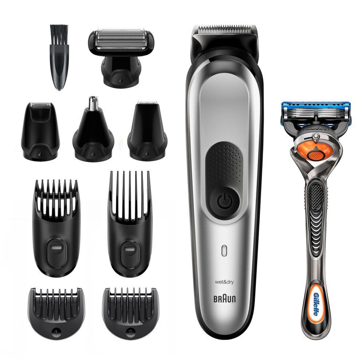 Afeitadora | Braun MGK7220, Barba, cuerpo y cabello, 10 en 1, 100 Cuchillas de metal, Inox/Negro