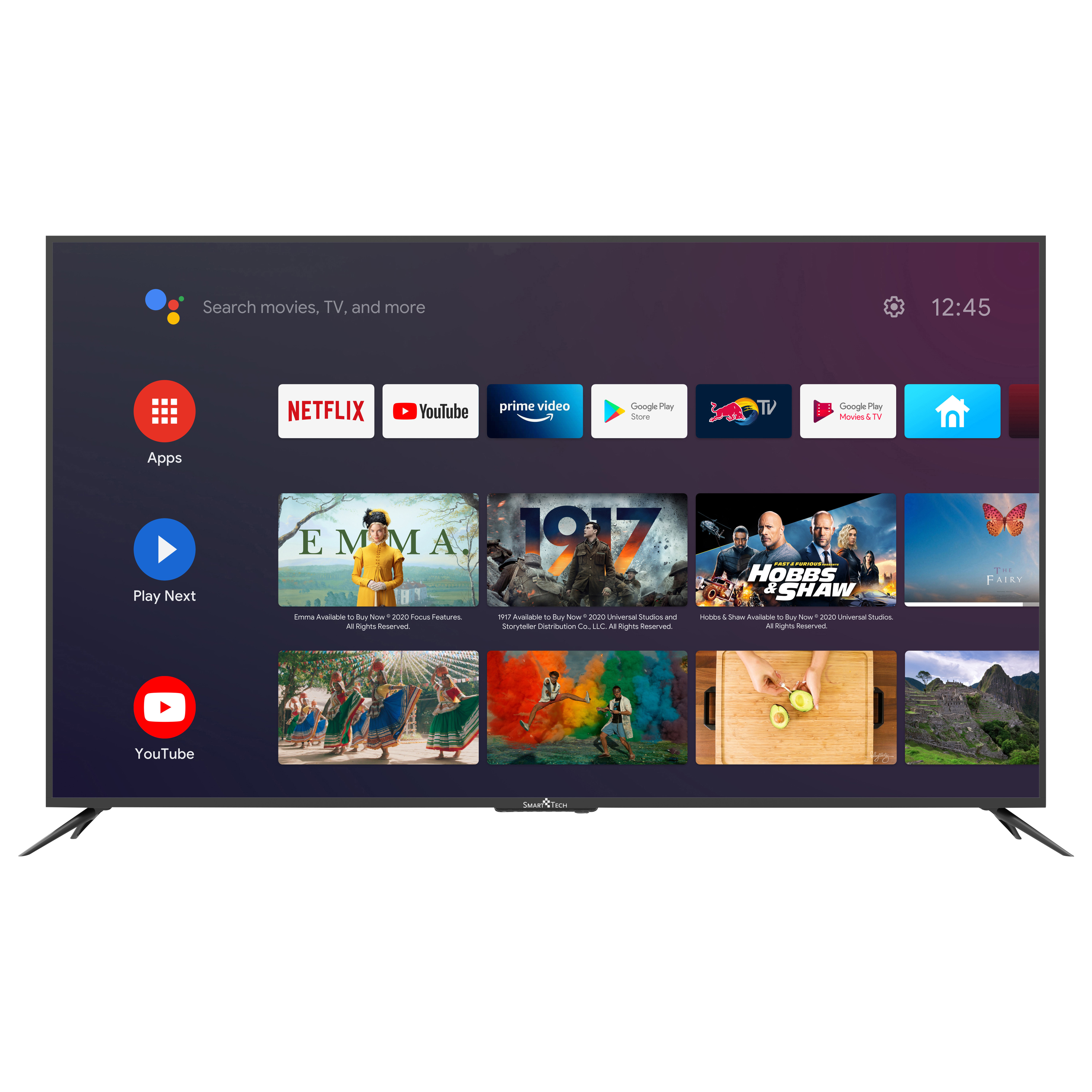 TV LED 65" - SMT65E1MUC2M1B1 SMART TECH, UHD 4K, Quad core, Smart TV, DVB-T2 (H.265)Sí, licenciado, Negro