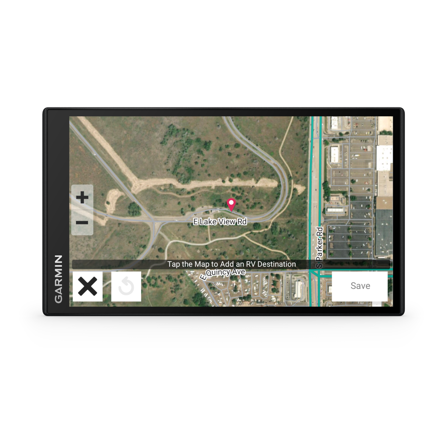 A Garmin GPS screen displaying a map with a marked location.