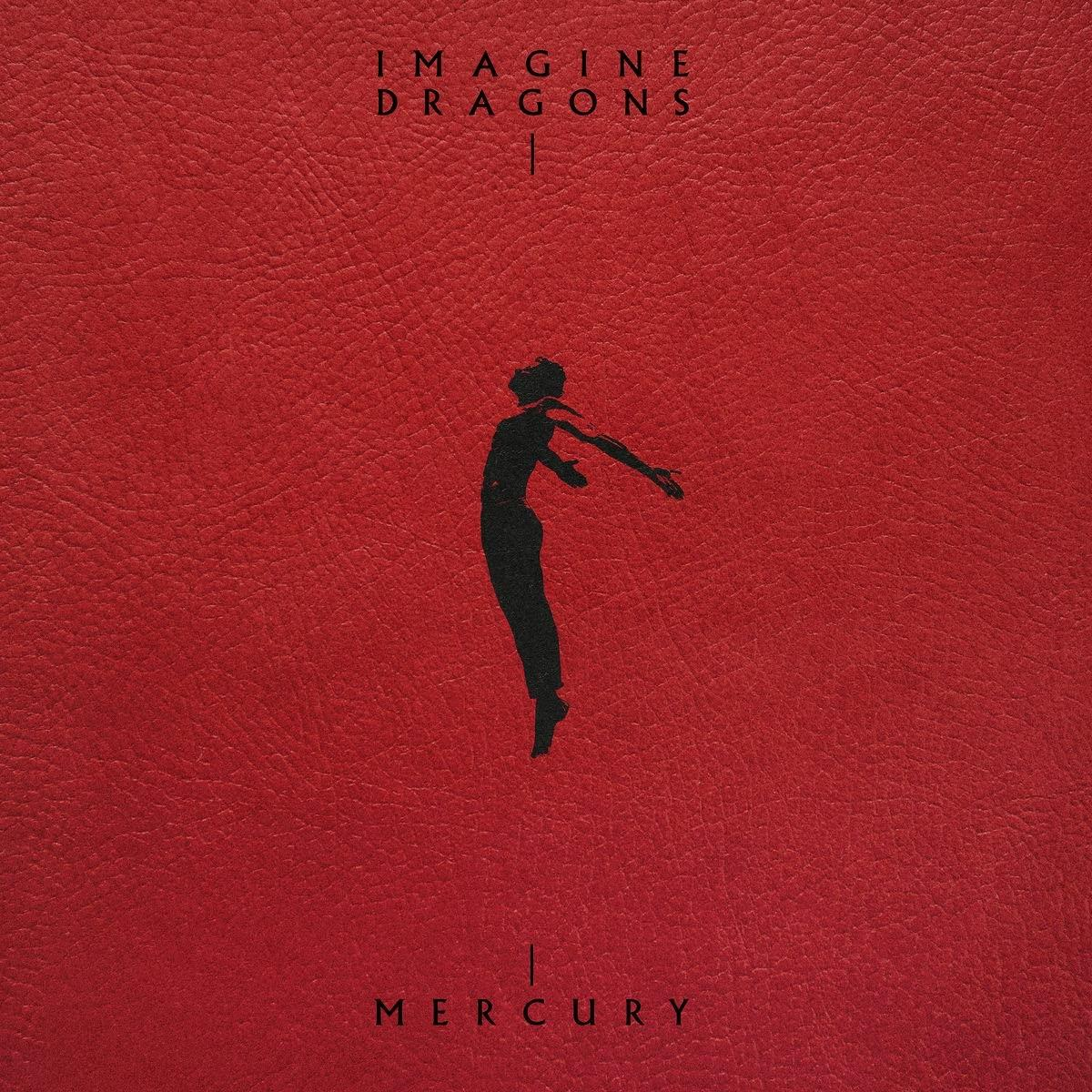 Pochette d'album : Silhouette d'une personne tombant, fond rouge, texte Imagine Dragons et Mercury.