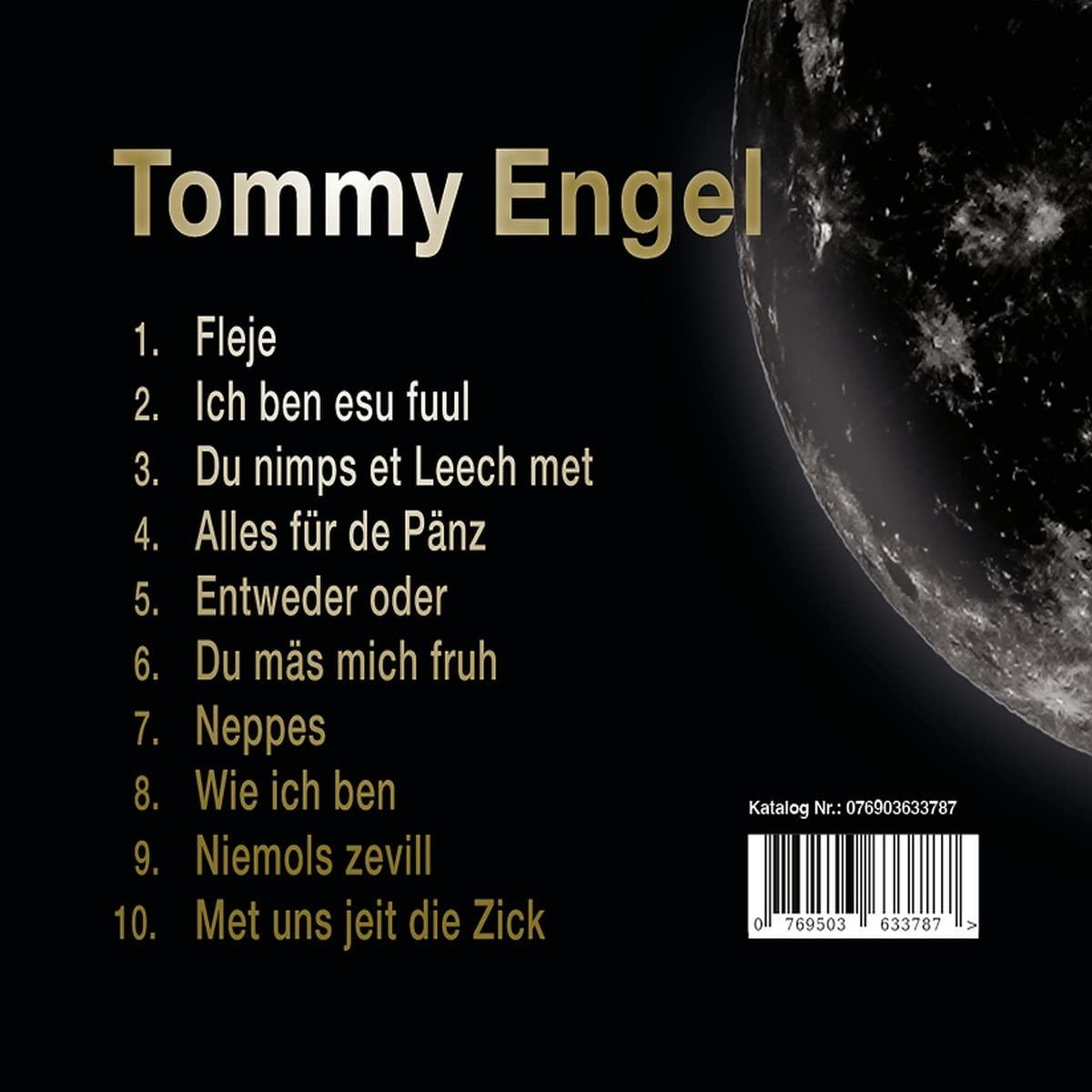 Albumcover für 'Tommy Engel' mit Titelliste und Hintergrund im Weltraum-Design.