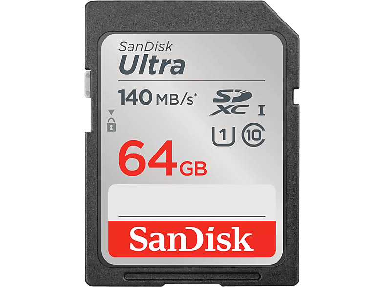 SANDISK 64GB Ultra SDXC Karte bis zu 140 MB/s mit App-Performance A1 UHS-I Class 10 U1; Speicherkarte