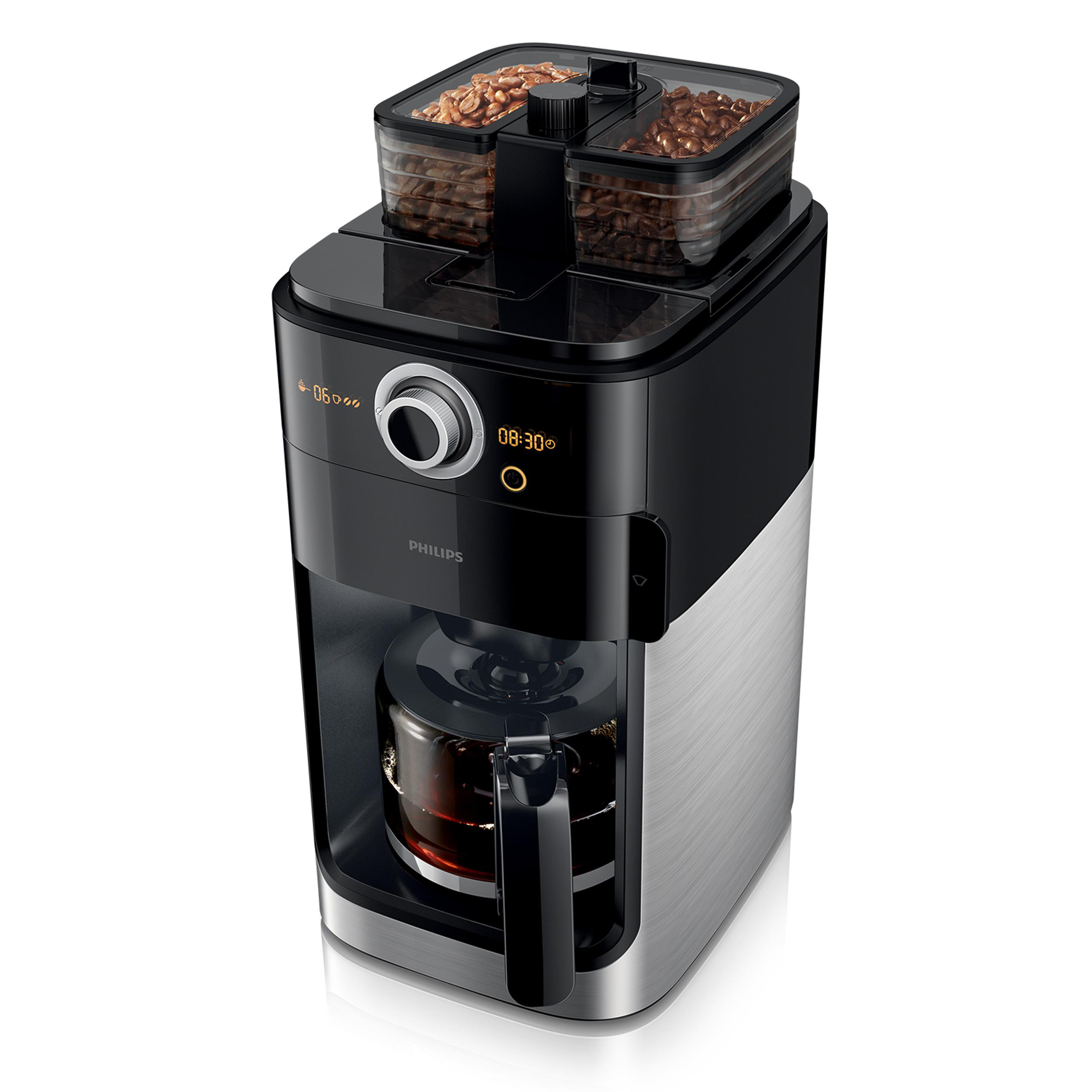 PHILIPS HD7769/00 Grind & Brew mit Glaskanne, 1,2 Liter, 1000 Watt,  Kaffeemaschine Schwarz/Metall