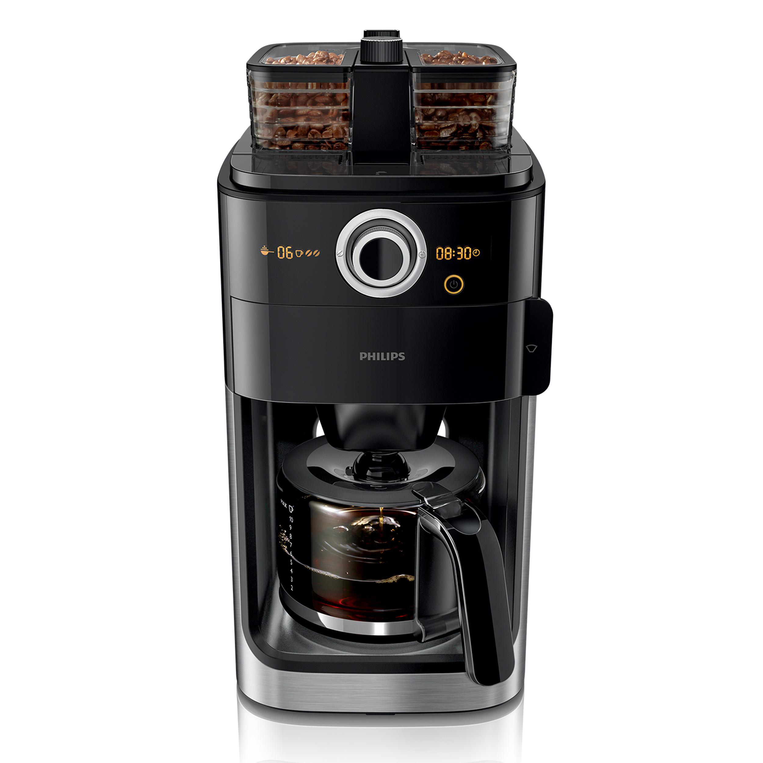 PHILIPS HD7769/00 Grind & Brew mit Glaskanne, 1,2 Liter, 1000 Watt,  Kaffeemaschine Schwarz/Metall