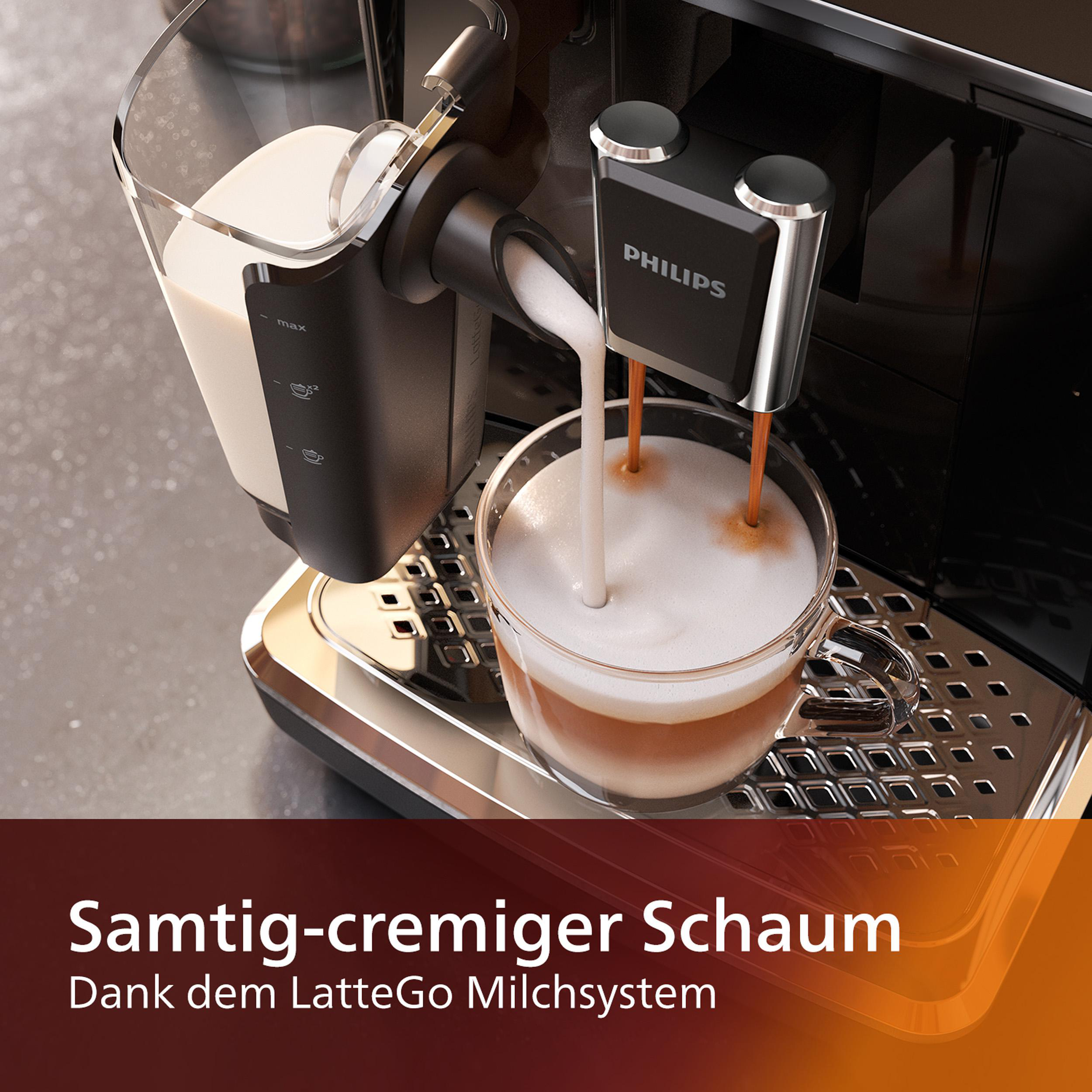 PHILIPS EP2231/40 Serie 2200 LatteGo Matt-Schwarz/Klavierlack-Schwarz Kaffeespezialitäten 3 Kaffeevollautomat