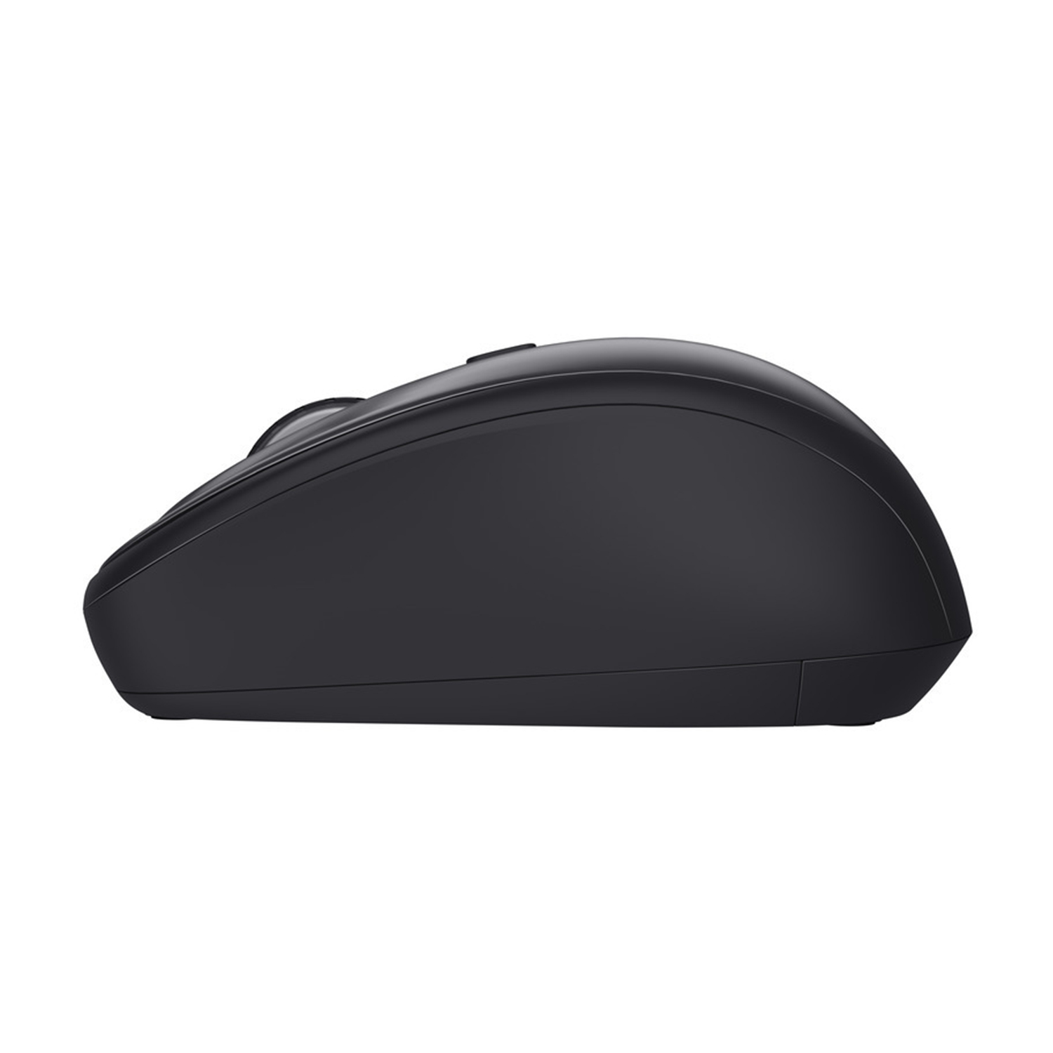 Mouse nero visto lateralmente. Ha una forma standard.