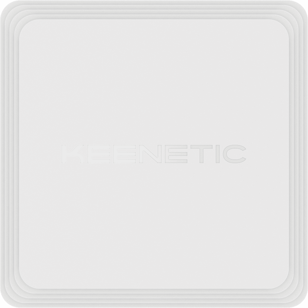 Ein weißes Quadrat mit dem Wort 'KEENETIC' auf der Oberfläche geprägt.