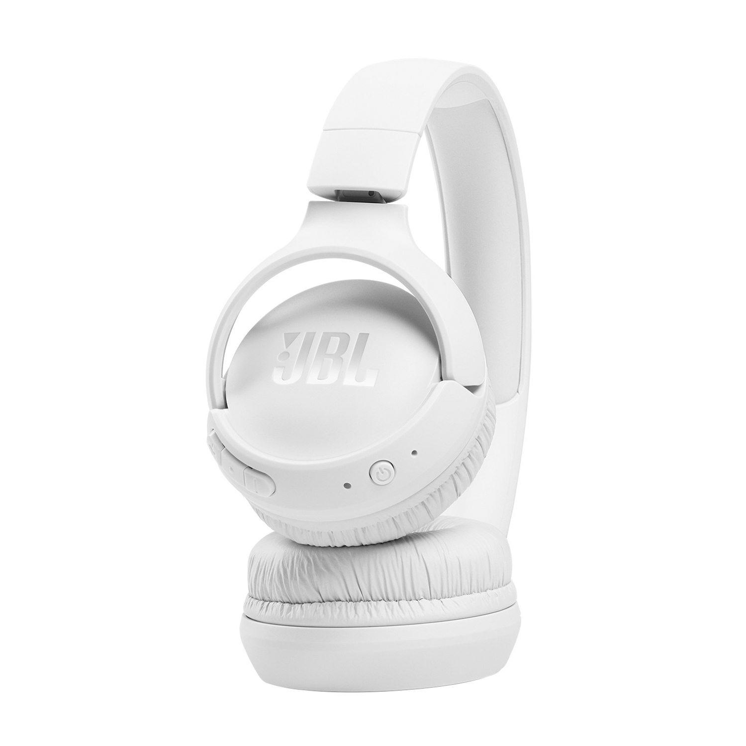 Un set di cuffie JBL bianche, mostrato frontalmente.