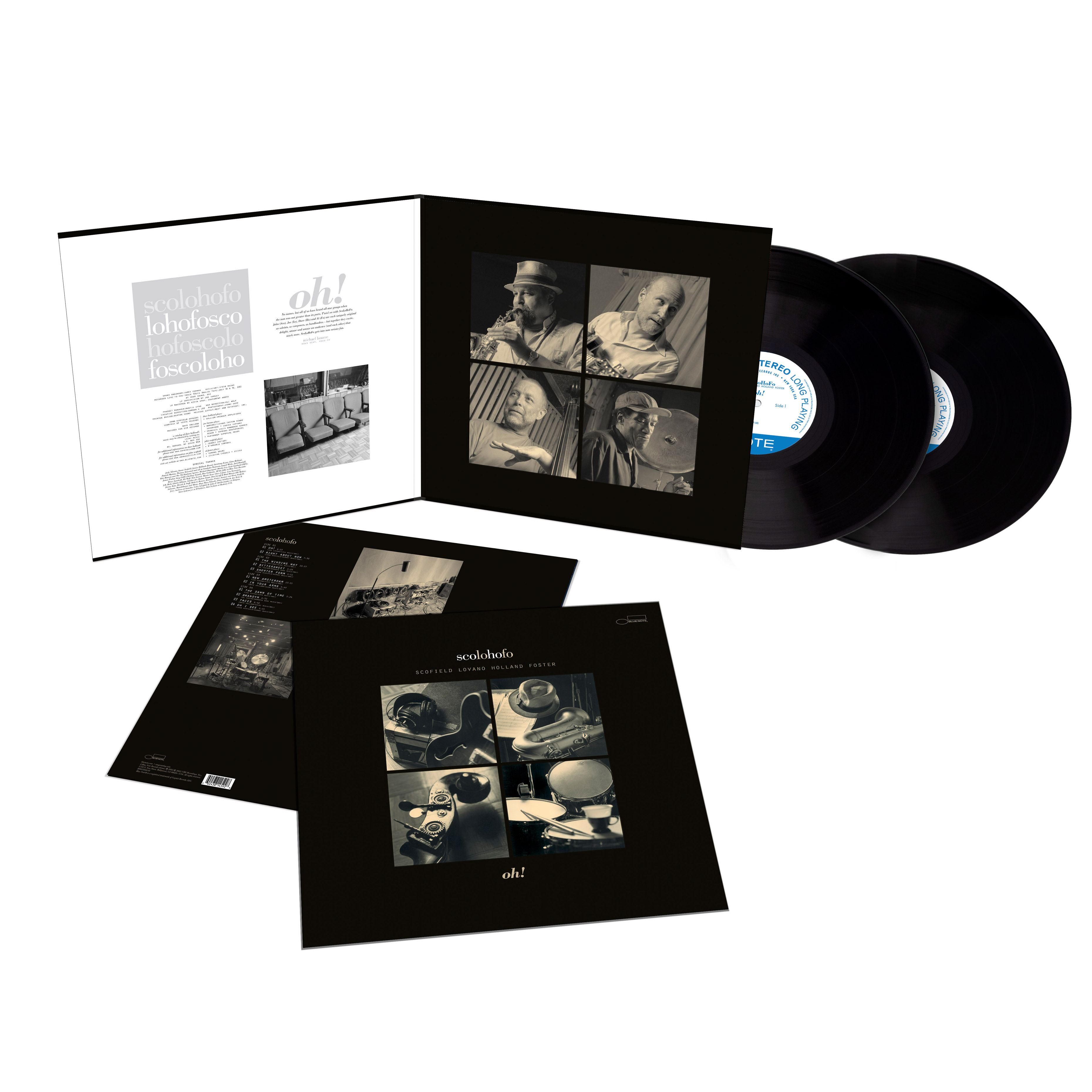 Aufnahme von Schallplatten mit Covern und der Aufschrift 'Oh!'