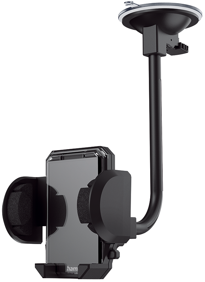 Black phone holder with suction cup.
