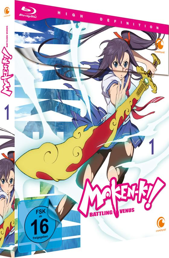Blu-ray-Disc-Cover eines Animes mit dem Titel 'Maken-Ki! Battling Venus' mit einer weiblichen Figur.