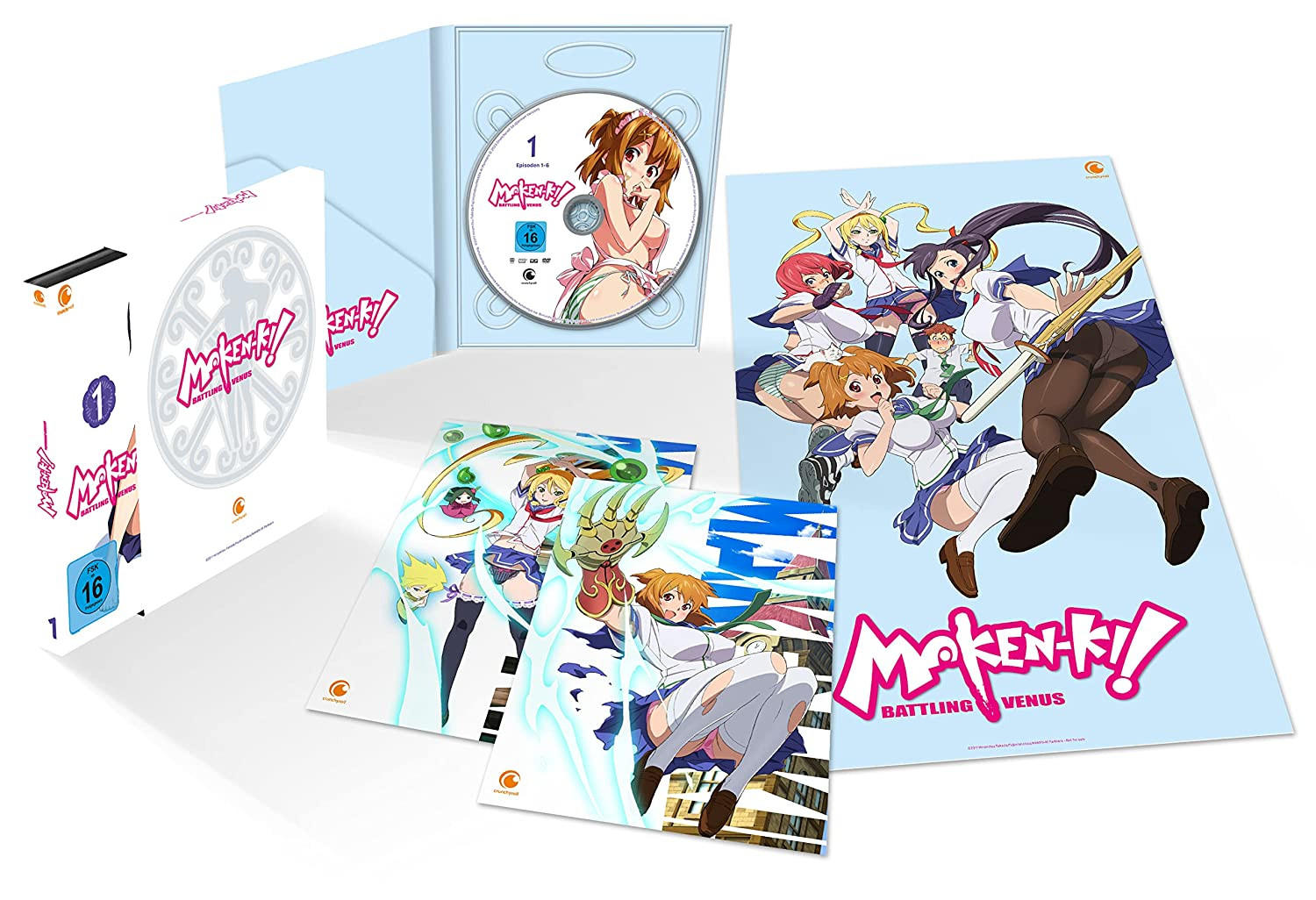 Anime-DVD-Set mit Box, DVD und mehreren Art-Karten mit Charakteren und Logos.