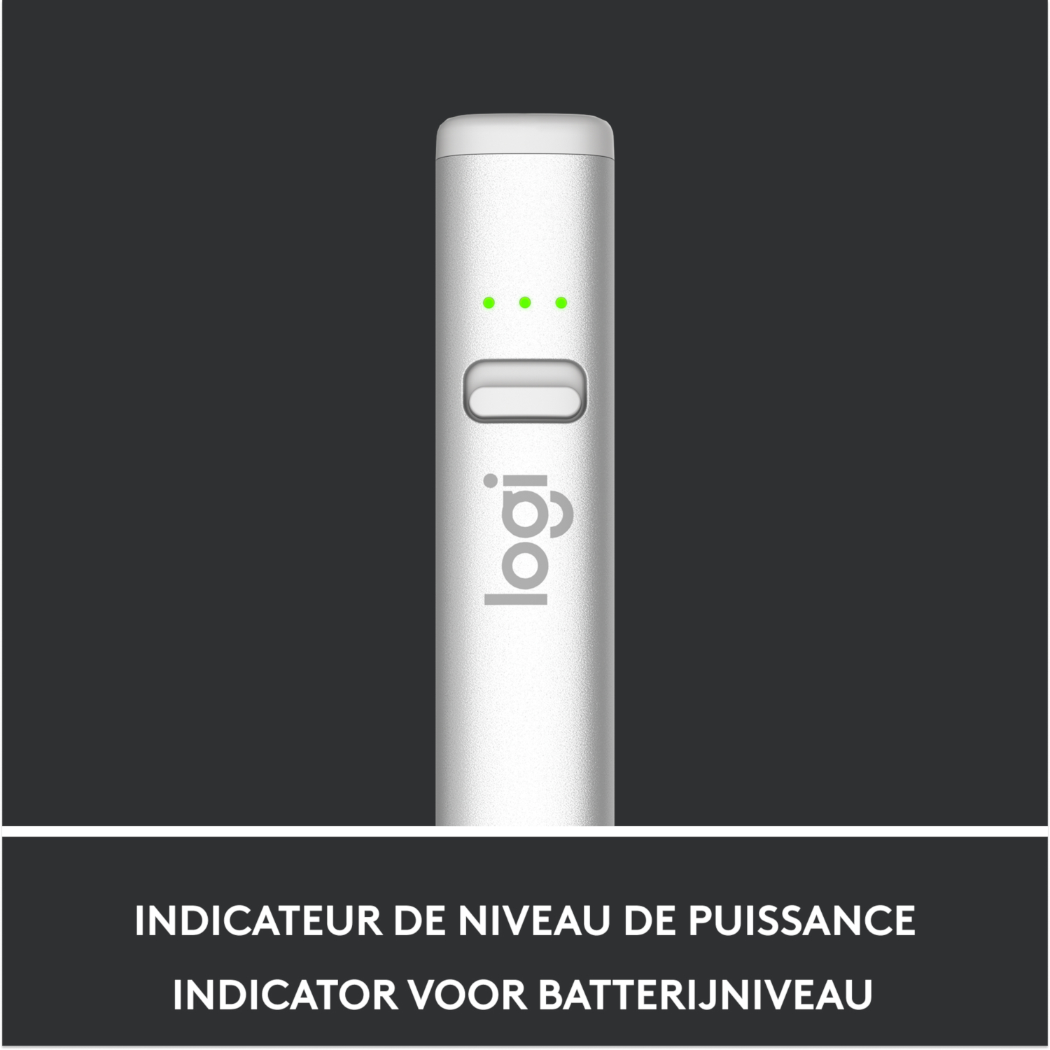 A white charging indicator with a digital display showing a battery level, and text.