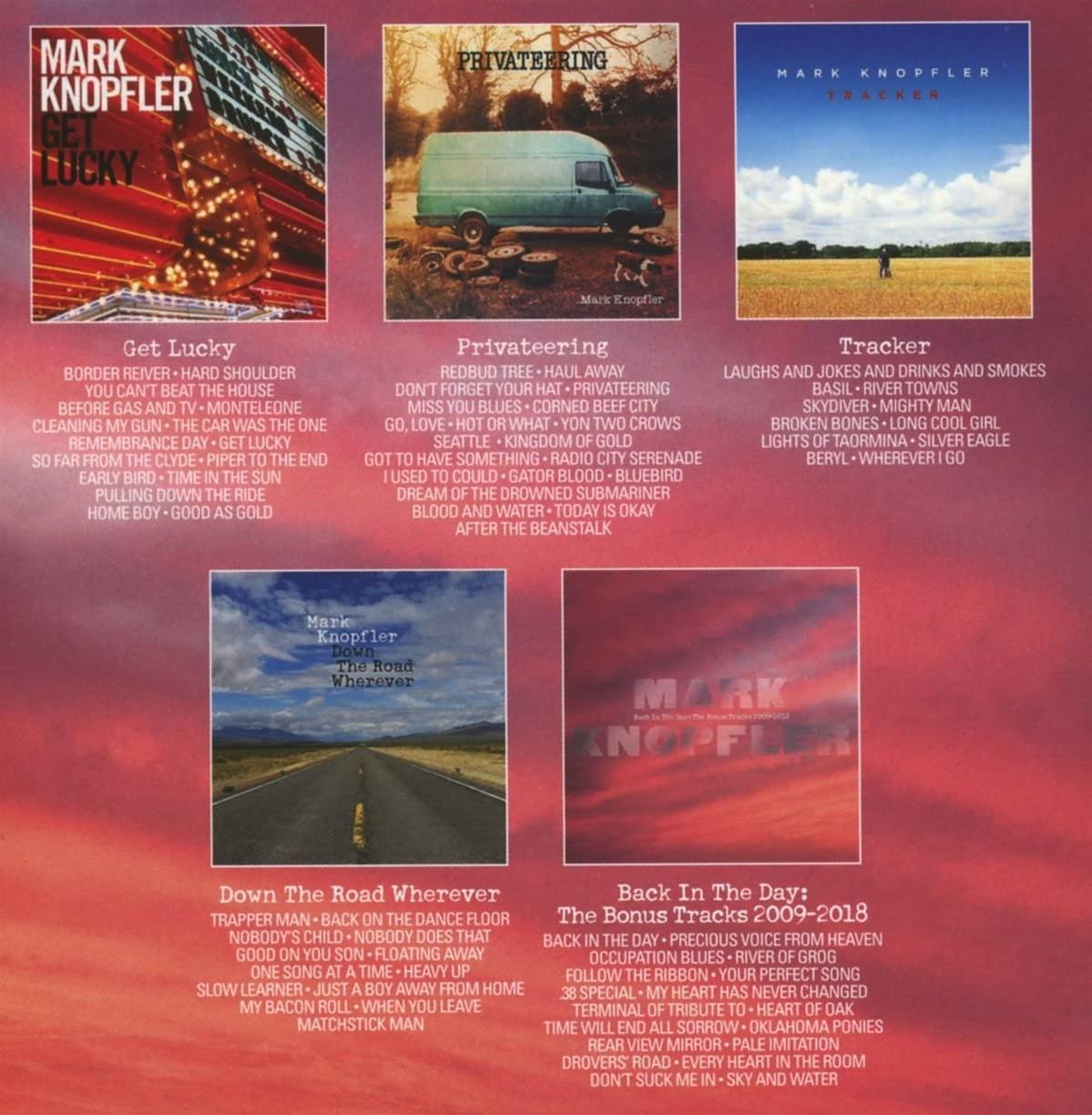 Mehrere Mark Knopfler Albumcover. Verschiedene Bilder und Textlayouts für Alben.