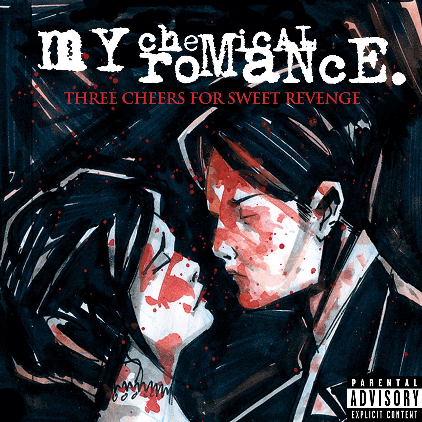 Album borító, két ember egymással szemben vércseppekkel, My Chemical Romance.