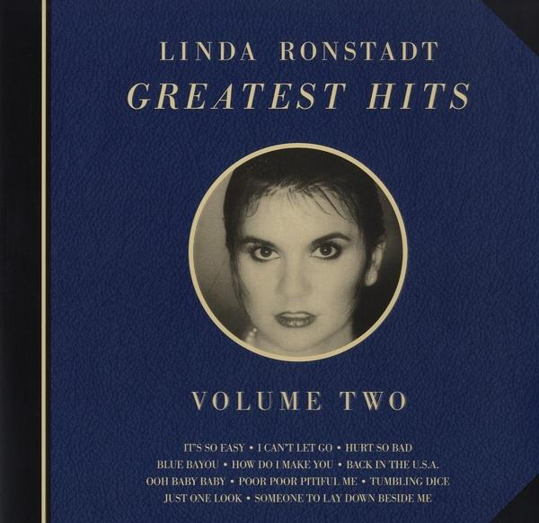 Album borító. Linda Ronstadt, Greatest Hits, Volume Two. A énekesnő portréját tartalmazza. A dalok címei alul vannak.