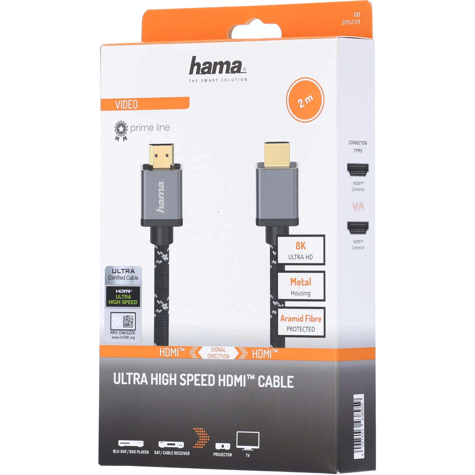 Siyah ve gri kablolarla HDMI kablo kutusu. Ürün bilgilerini ve kablo konektörlerini gösterir.