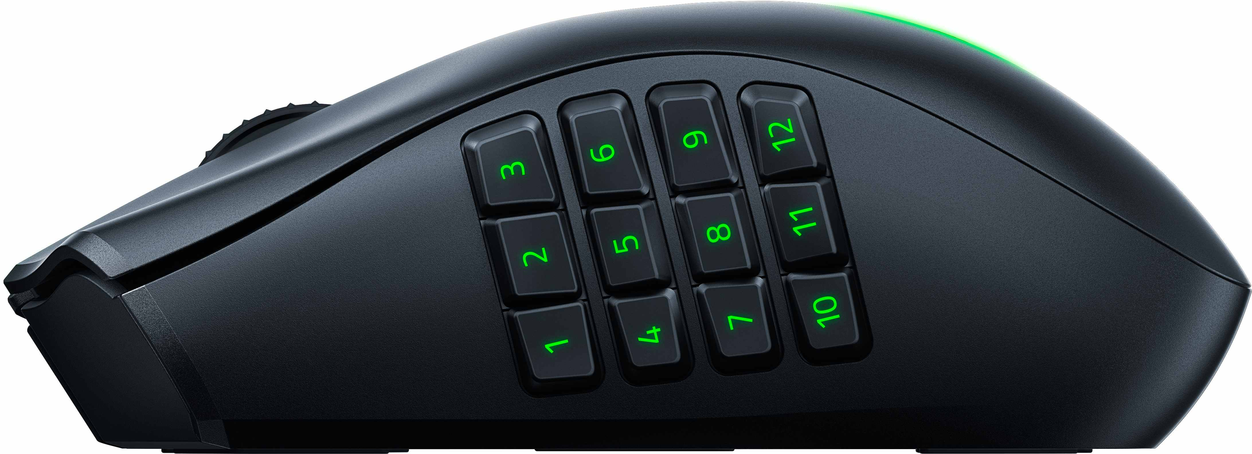 Schwarze Razer Gaming-Maus mit mehreren Seitentasten.