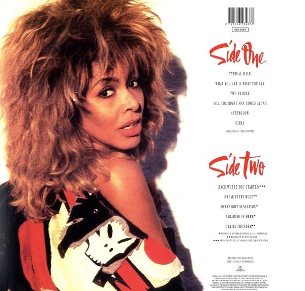 Albumhoes van Tina Turner, rug gezien, met songtitels.