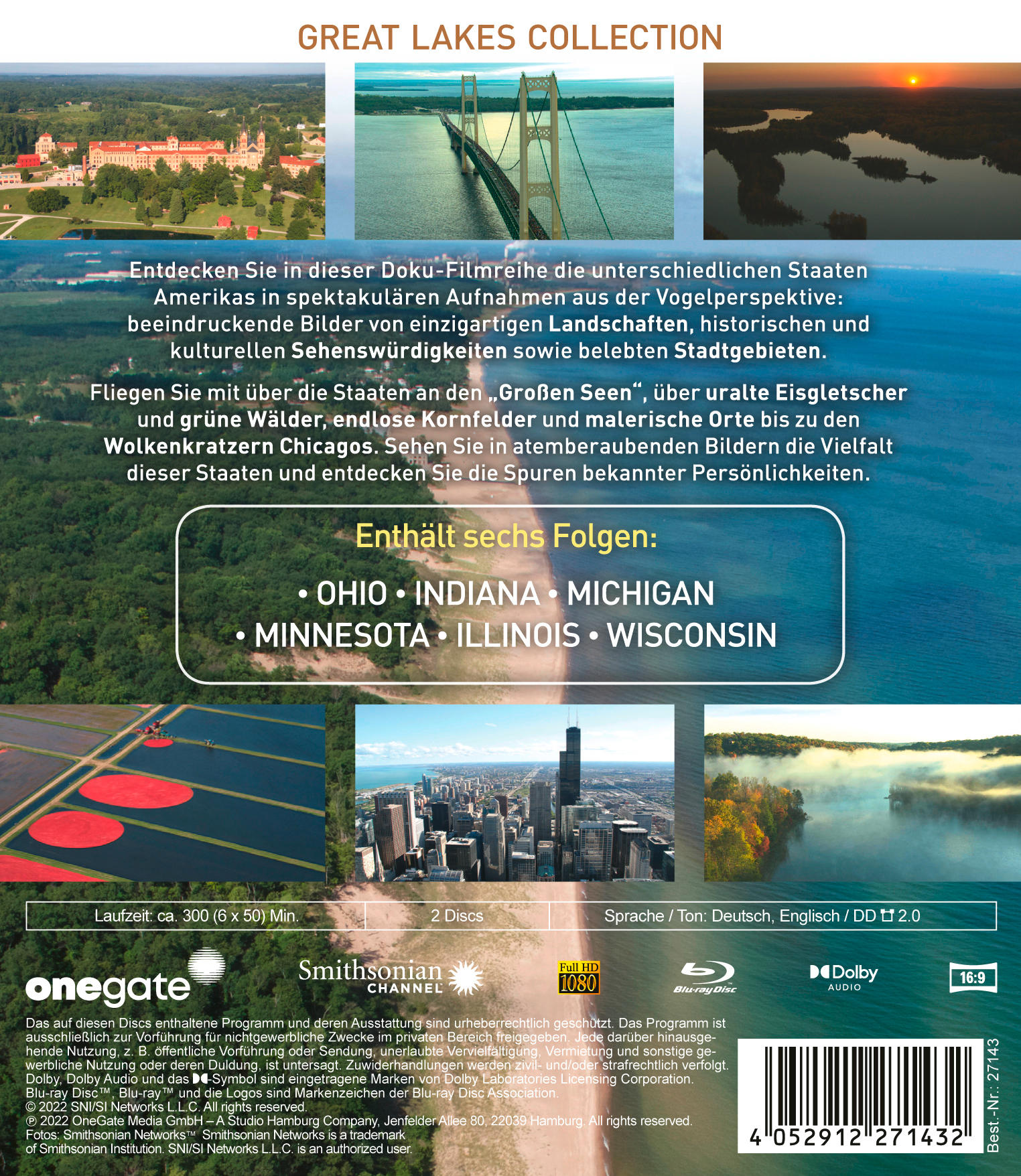 DVD-Hülle mit Text und Bildern von Landschaften und Text über die Great Lakes.
