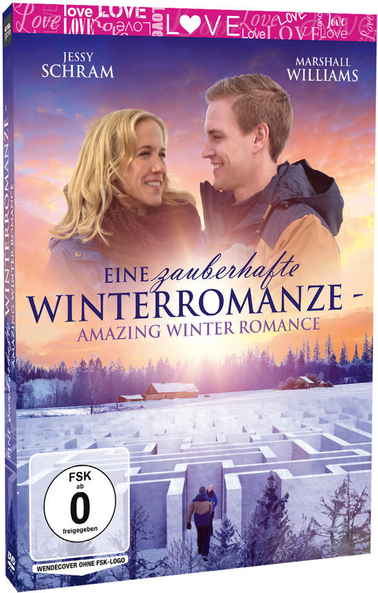 DVD-Cover mit Paar, Schnee und Labyrinth, Text: Amazing Winter Romance.