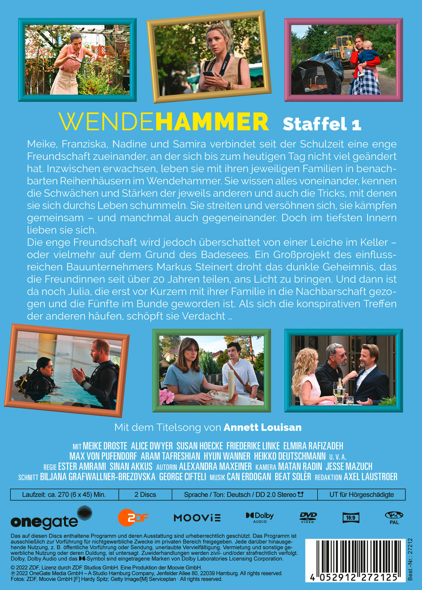 Rückseite einer DVD-Box. Es gibt Bilder von Schauspielern und Text in mehreren Sprachen.