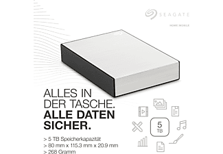 SEAGATE One Touch mobile Festplatte, 5 TB HDD, 2,5 Zoll, extern, Silber