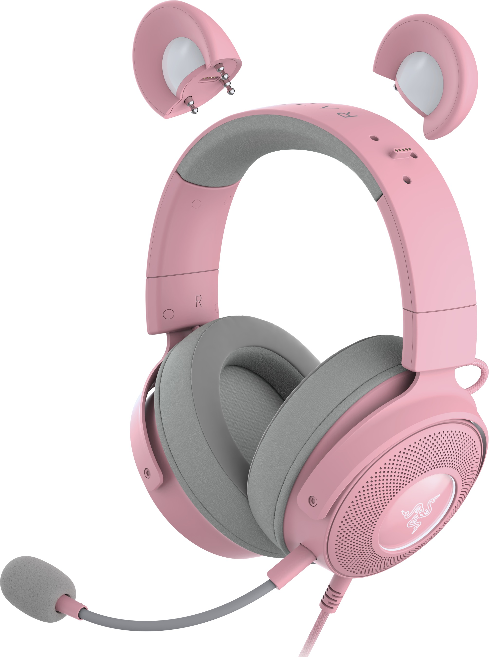 Rosa Gaming-Headset mit Katzenohren und Mikrofon.
