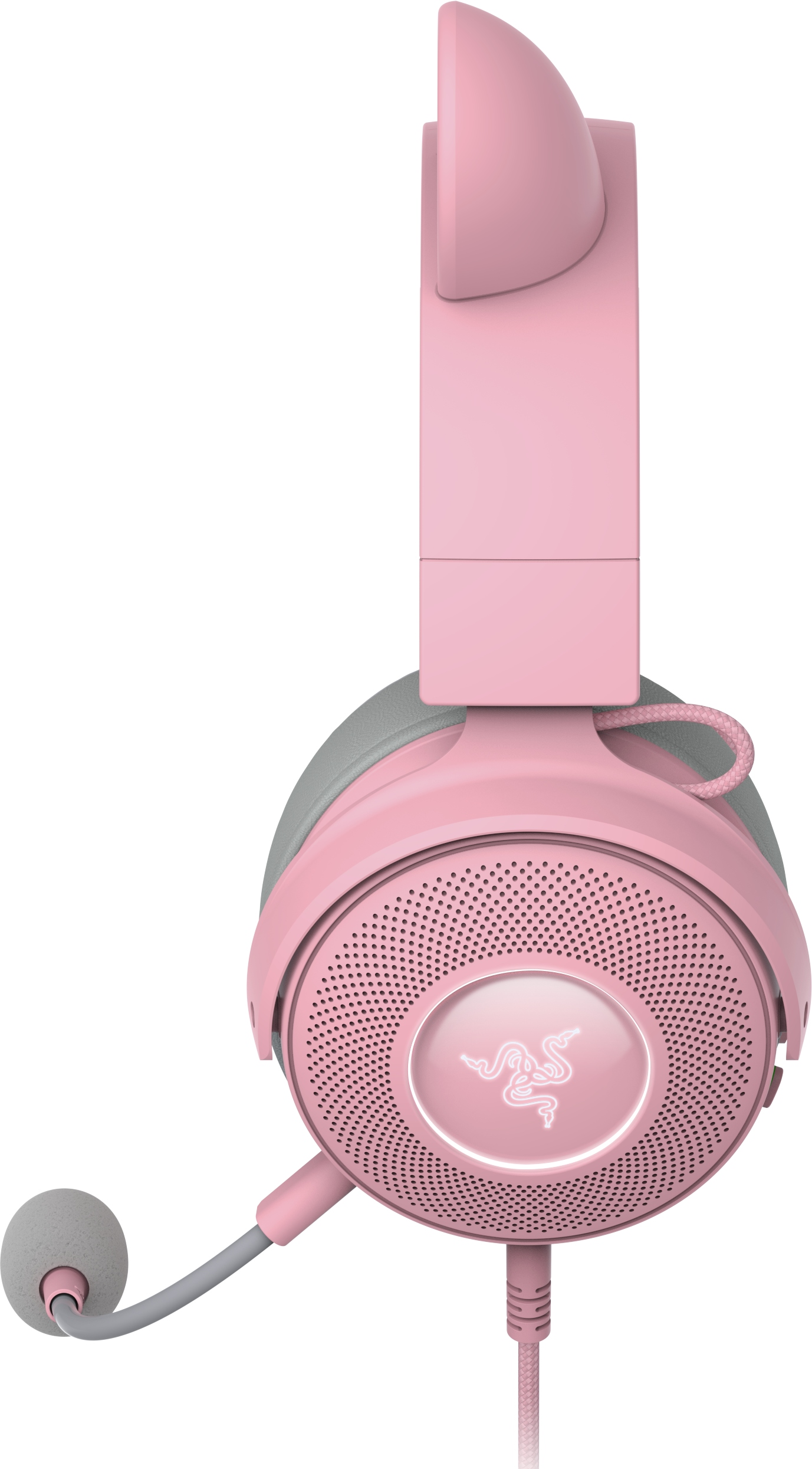 Pinkes Razer Gaming-Headset mit Katzenohren und Mikrofon.