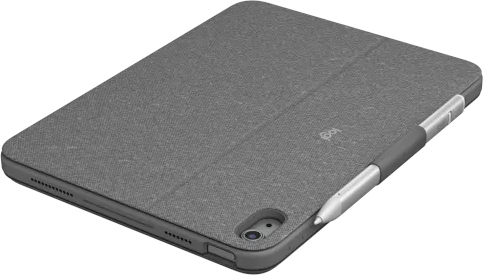 A grey iPad with a cover and a silver stylus.
