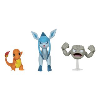 JAZWARES Pokémon : Kleinstein, Glumanda, Glaziola - lot de 3 - Figurines à collectionner (Multicolore)