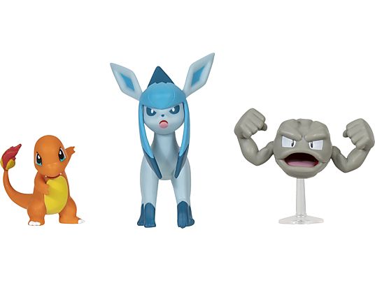 JAZWARES Pokémon : Kleinstein, Glumanda, Glaziola - lot de 3 - Figurines à collectionner (Multicolore)