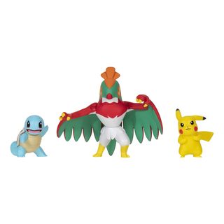 JAZWARES Pokémon: Pikachu #2, Squirtle #1, Hawlucha - Confezione da 3 - Personaggi da collezione (Multicolore)
