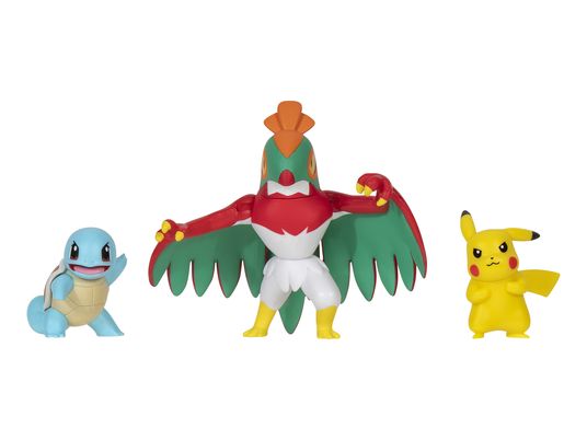 JAZWARES Pokémon: Pikachu #2, Squirtle #1, Hawlucha - Confezione da 3 - Personaggi da collezione (Multicolore)