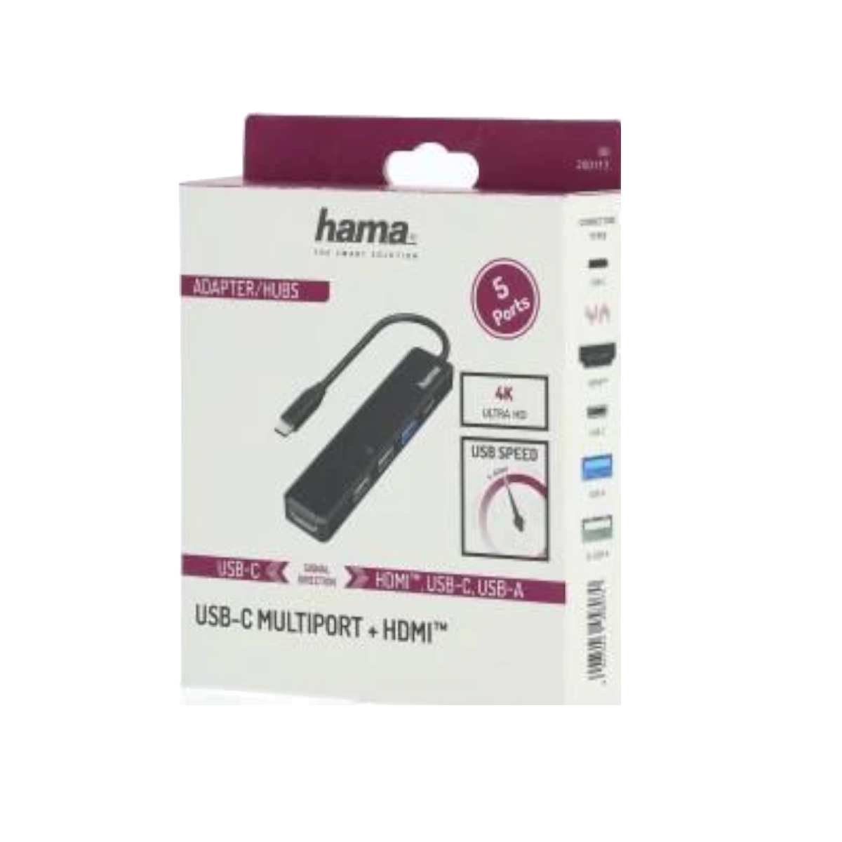 HDMI'lı bir USB-C çoklu bağlantı noktası kutusu, beyaz arka plan.