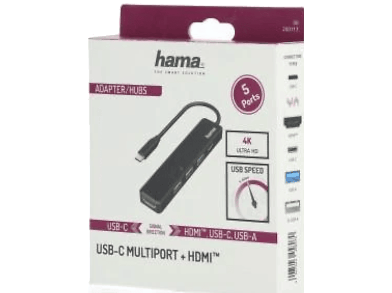 HAMA HM.200117 5 Ports 3 x USB-A USB-C HDMI USB-C Hub Siyah_1