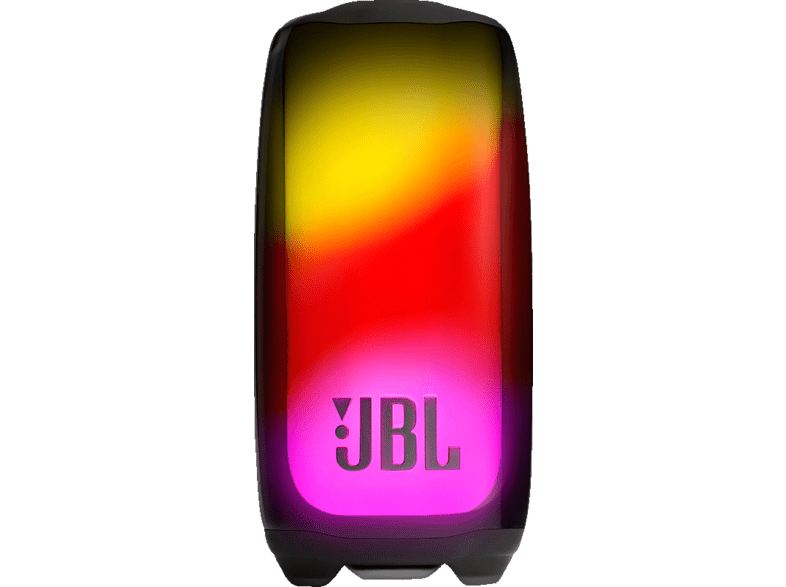 Altavoz JBL Pulse con luces que cambian de color. Tiene forma cilíndrica y el logotipo de JBL.