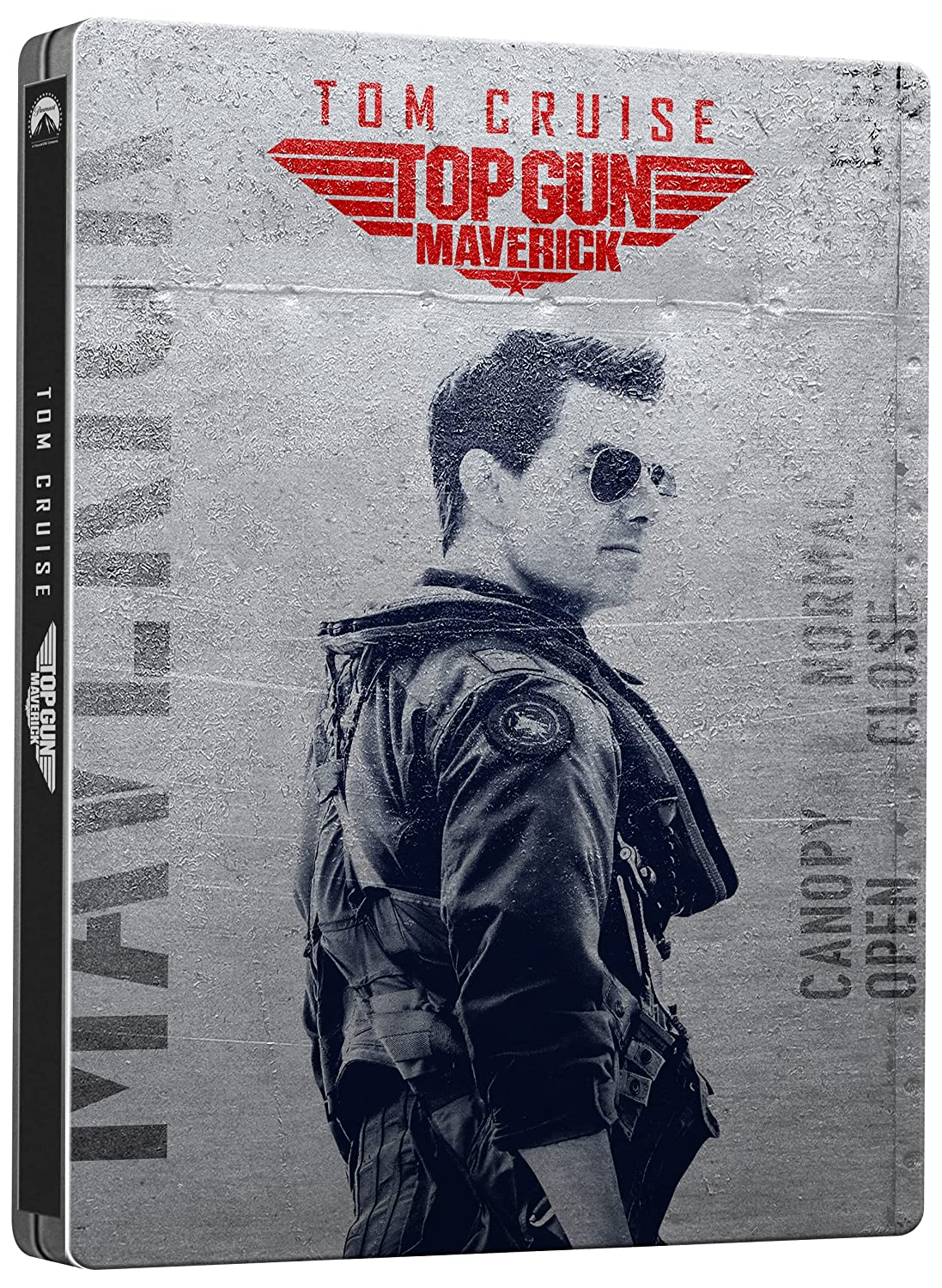 Funda Blu-ray de Top Gun: Maverick, imagen de Tom Cruise con título y texto de la película.