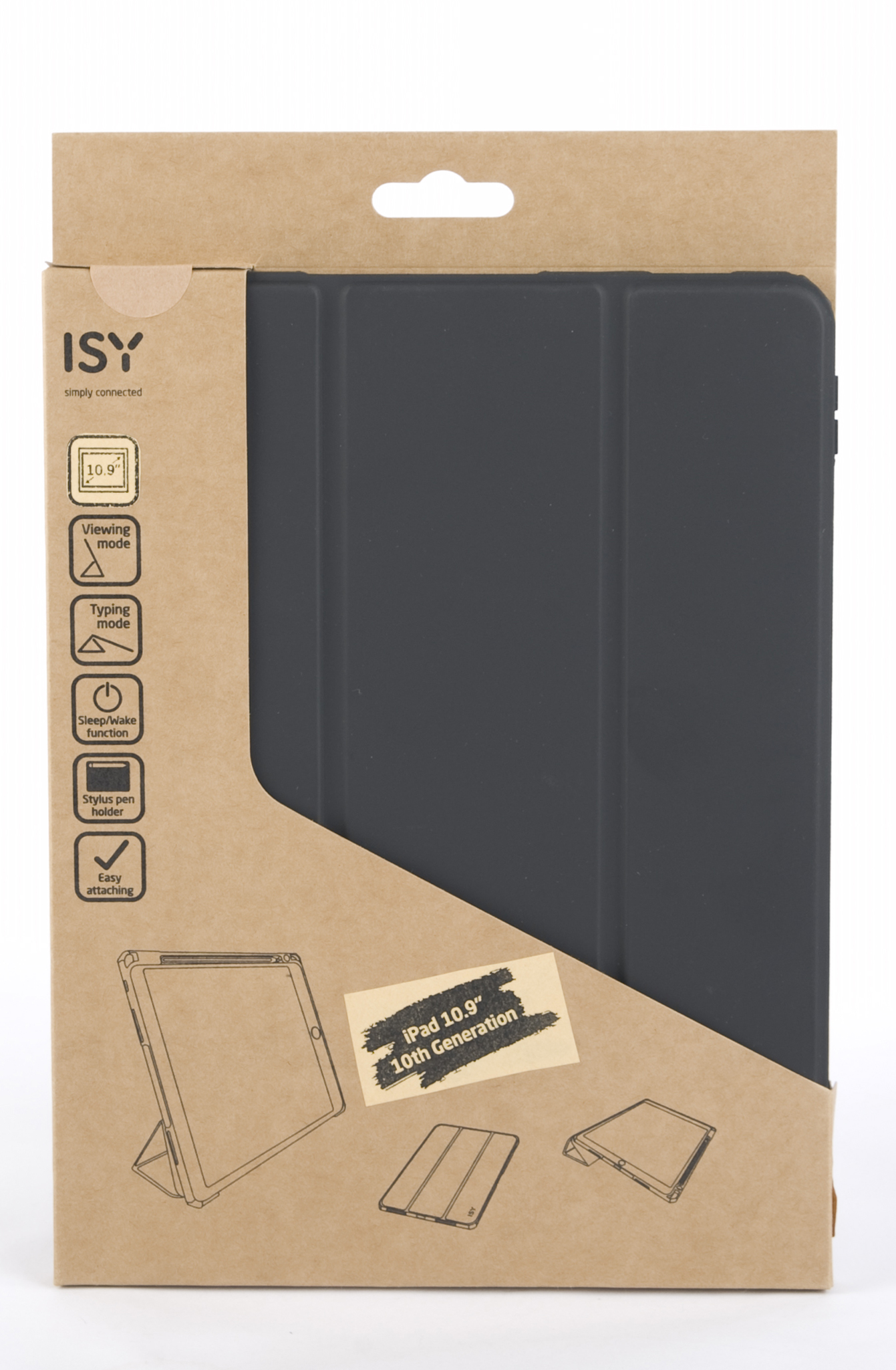 Verpackte iPad-Hülle. Die Hülle befindet sich in der geöffneten Box.