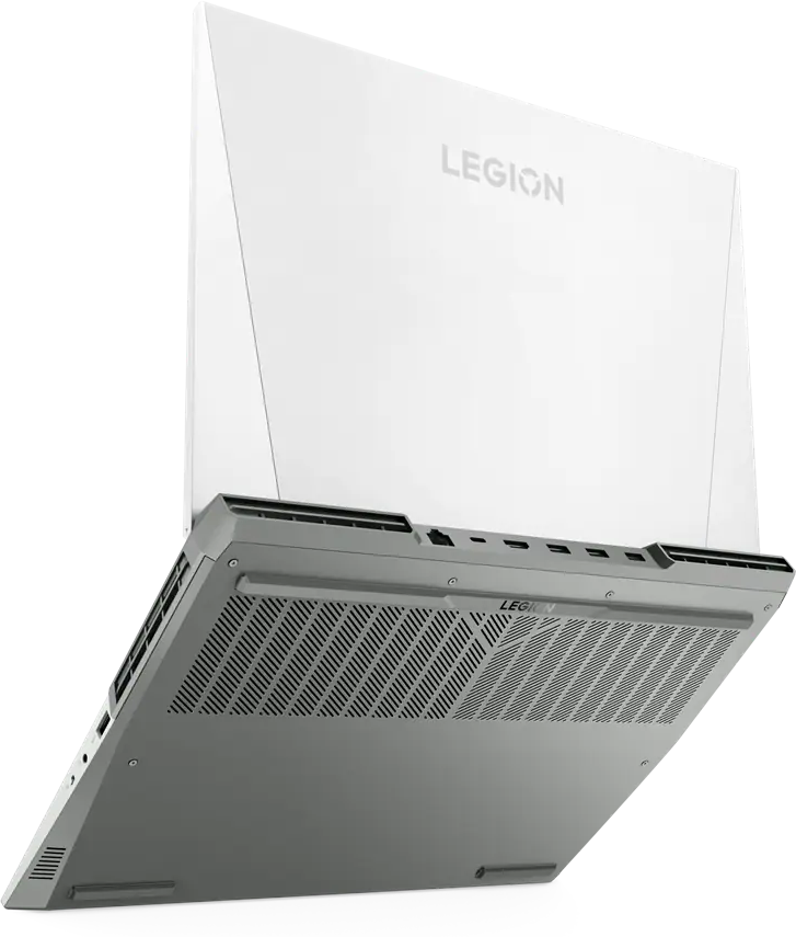 Fehér Legion laptop, hátulnézet, látható logó.
