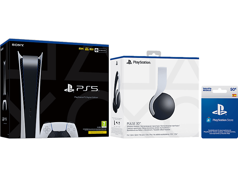 Sony PlayStation 5 Digital Edition + Cascos Sony + 1x Tarjetas de Regalo de  50 euros