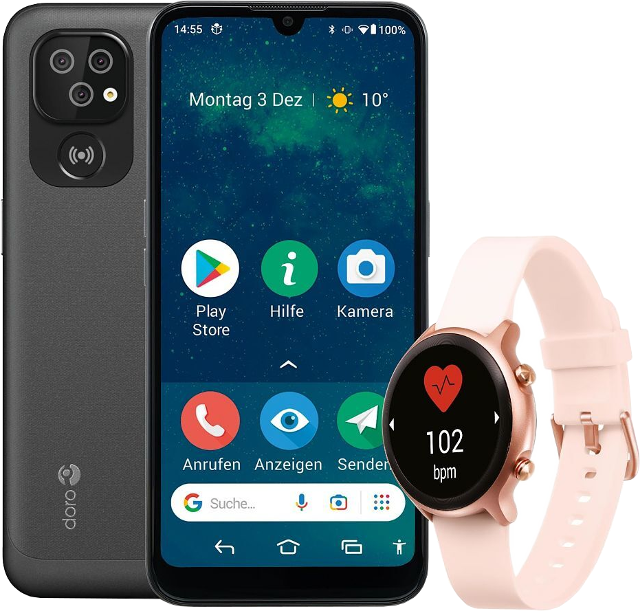 DORO Smartphone 8100 32GB 4G Black + Smartwatch Pink (8176)
