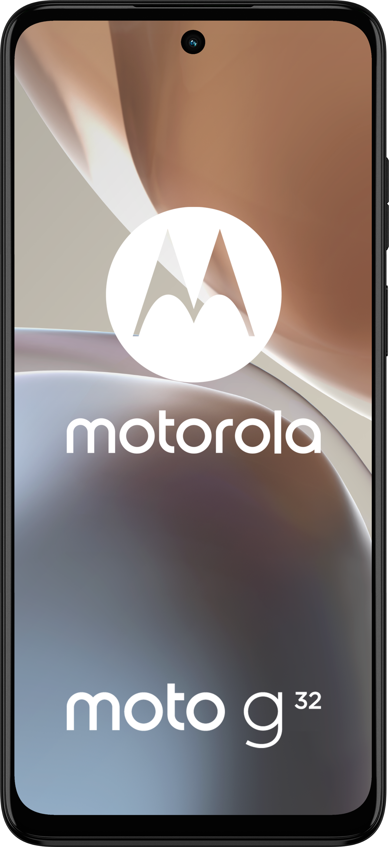 Motorola Moto G32 Smartphone auf weißem Hintergrund mit Logo.