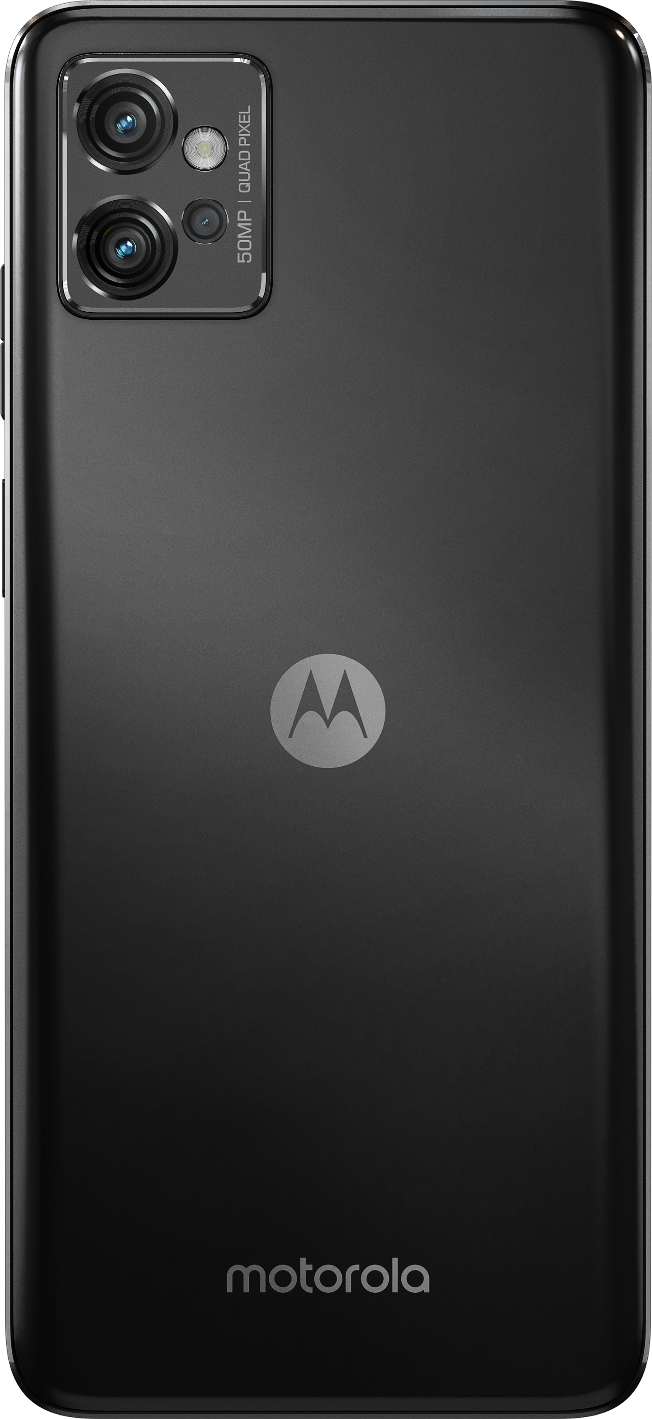 Schwarze Motorola Smartphone-Rückseite mit Kameras und dem Motorola-Logo.
