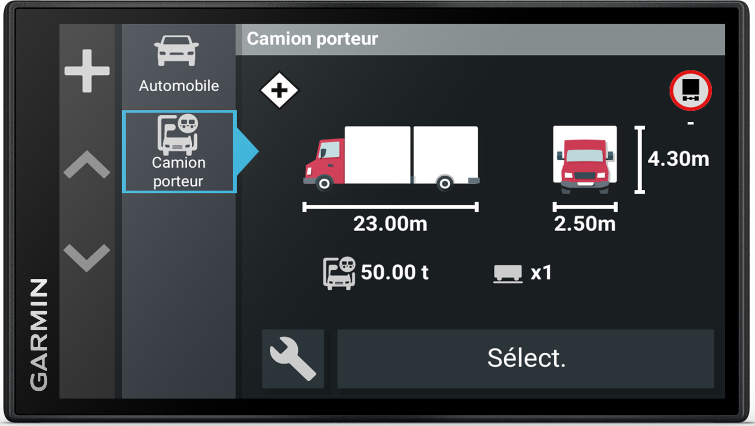 Garmin GPS device screen showing a truck and route information.